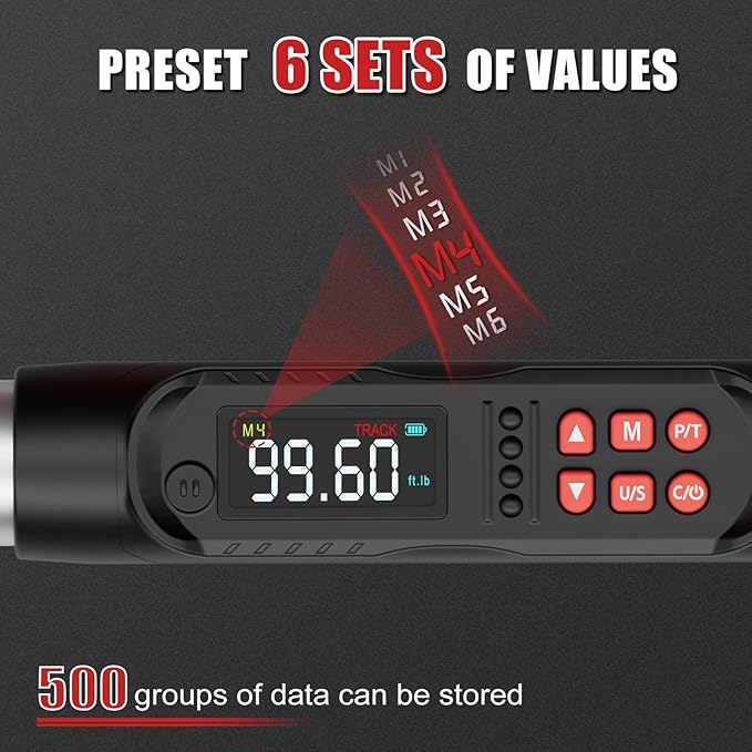VANPO Adjustable Digital Torque Wrench, 5-99.6Ft.lb/6.8-135Nm, ±2% Accuracy, HVAC Torque Wrench with Interchangeable 38mm Jaw & 1/2" Ratchet, Buzzer, Vibration and LED Alert for Split AC, Moto, Car