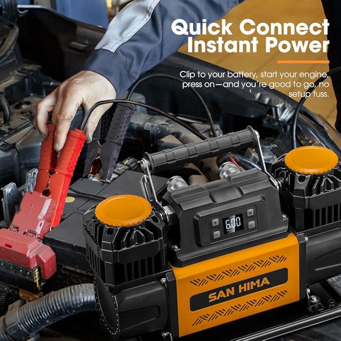 SanHima 12V Air Compressor - Dual Cylinder Portable Tire Inflator 12.36 CFM w/LED Screen, Offroad Air Pump Heavy Duty Max 150 PSI for 4x4 Vehicle RV Truck Tires