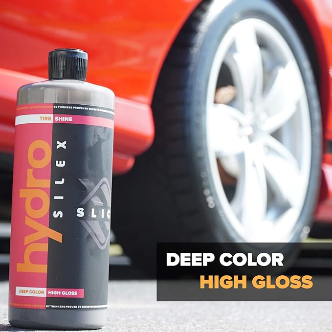 HydroSilex Car Tire Shine Gel and Conditioner. SIO2 & Black Dye Infused, No Sling Formula. Enhances Tires Color & Finish, Leaves Your Tires Looking Clean For Weeks. (16oz)
