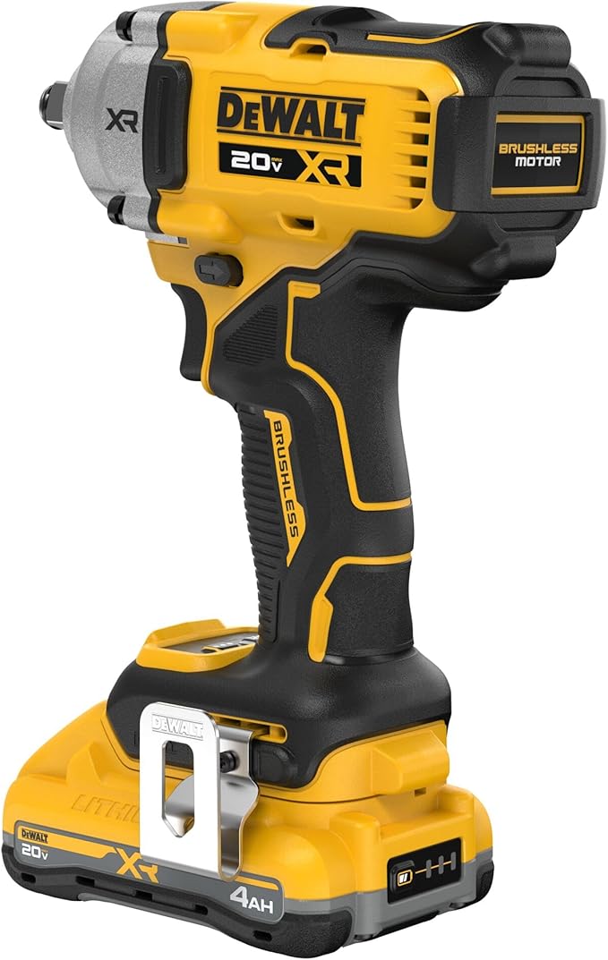 DEWALT Impact Wrench 1/2, 20V MAX XR Brushless Cordless Impact Gun With Hog Ring Anvil Kit, Includes 4 Ah Battery and Charger, Mid-Torque (DCF891QQ1)