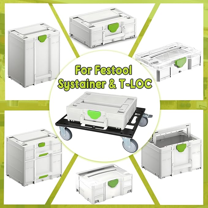 Metal Tool Cart for Festool with 4 Rollers, Black Systainer Cart for Festool for Easy Transport of Systainer & T-Loc System, Roll Board with Feedthroughs for Straps (No Toolbox)