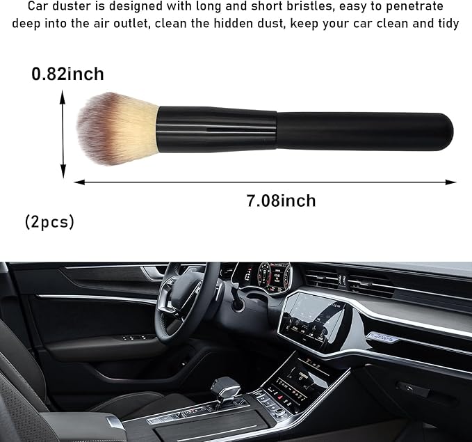 Ziciner 2 PCS Car Detailing Brush, Curved Soft Bristles Auto Removal Dust Collectors, Universal Vehicle Dashboard, Air Conditioner Vents etc Interior Cleaning Tool Accessory (Long-Beige)