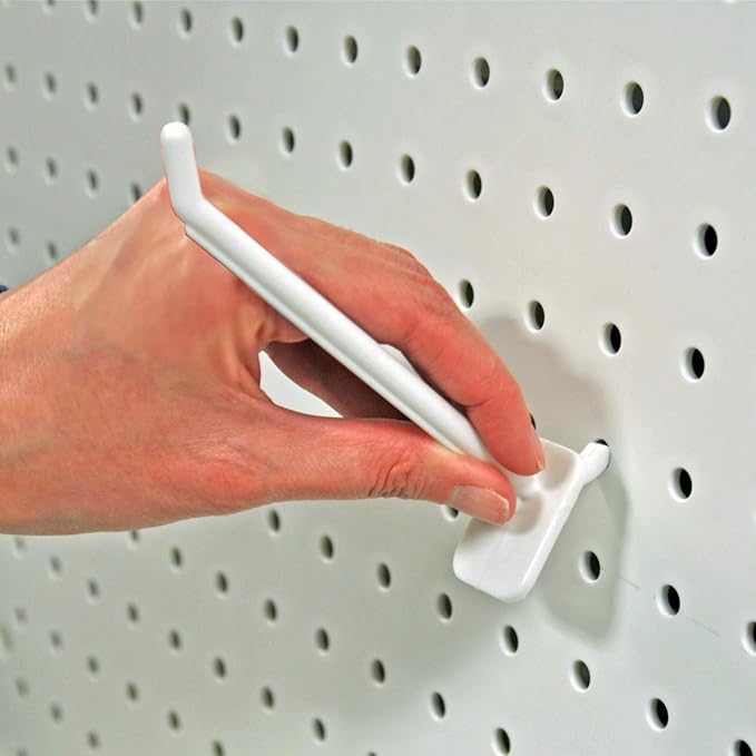Azar Displays 800006-W Pack of 50 White Pegboard Hooks (Also Available in Black & Clear) - 6” Pegboard Hook Set (2” & 4” Pegboard J Hooks Also Available) - Polycarbonate Plastic Hooks for Retail