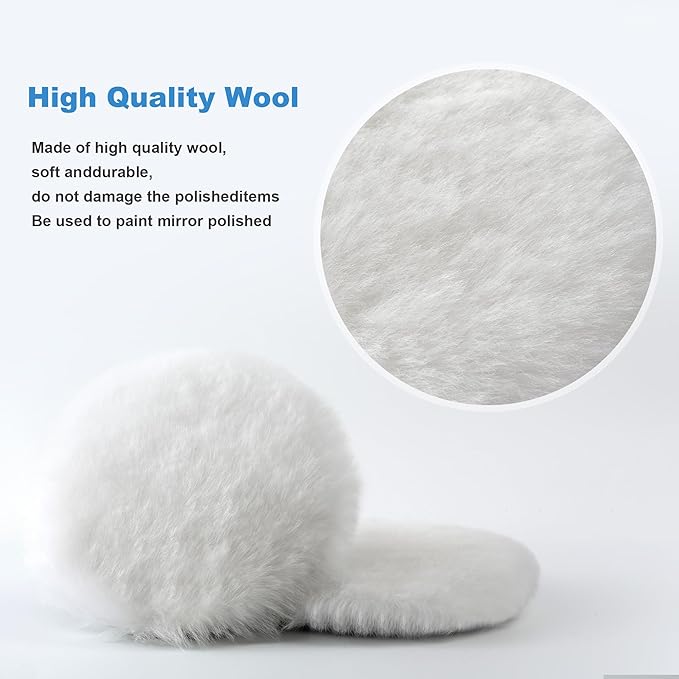 S SATC Wool Polishing Buffing Pad Car Buffer Polisher Pads Kit with 4PCS 6 Inch Buffing Pad M14 Drill Adapter and Hook and Loop Back, Drill Polisher Attachment for Car Polishing, Waxing
