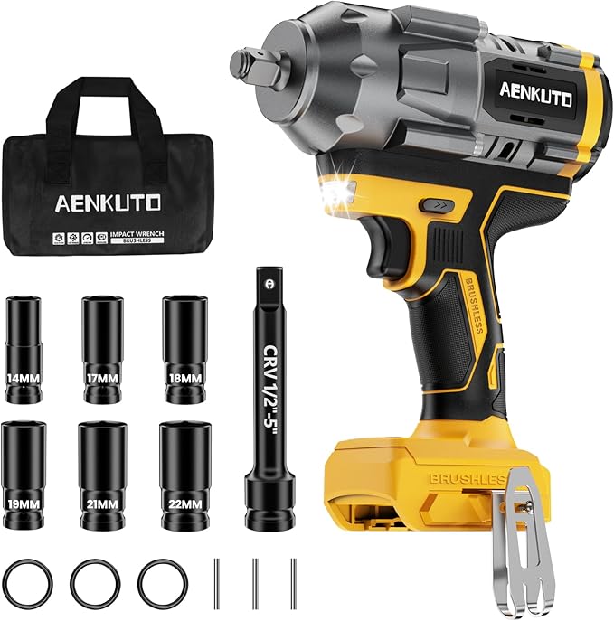 Cordless Impact Wrench for DeWALT 20V MAX Battery,1500Nm (1106 Ft-Lbs) 1/2" Brushless Impact Gun, LED Work Light, 3-Speed High Torque Power Tool for Tire Removal, Rusted Bolts (No Battery)