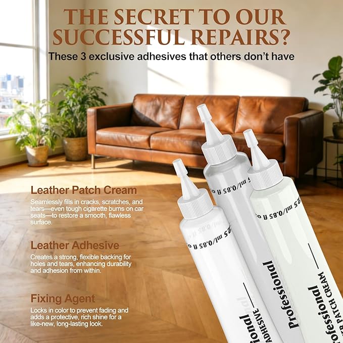 Leather Repair Kit for Furniture, Car Seats, Sofa, Jacket, and Purse, Vinyl Repair Kit with Super Easy Instructions to Match Any Color, Restore Any Glossy Leather Surface