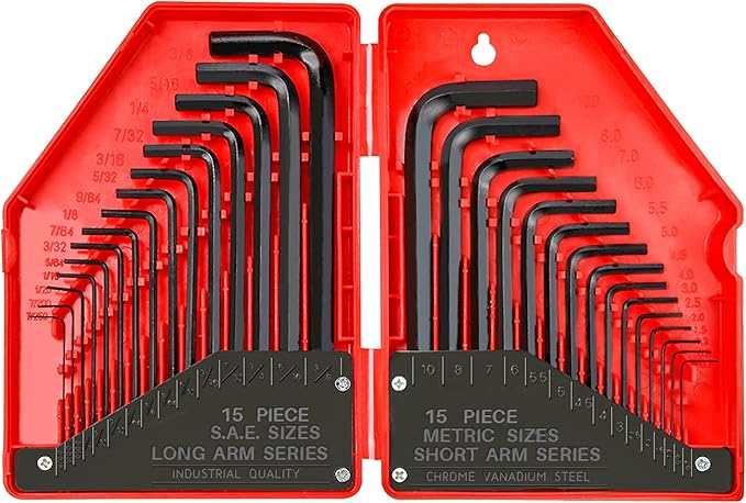 YIYITOOLS - HN-1-001 Hex Key Allen Wrench Set – 30-Piece Industrial Grade Set Tools, 1/20-3/8 inches, 1.27-10 mm, Black and Silver
