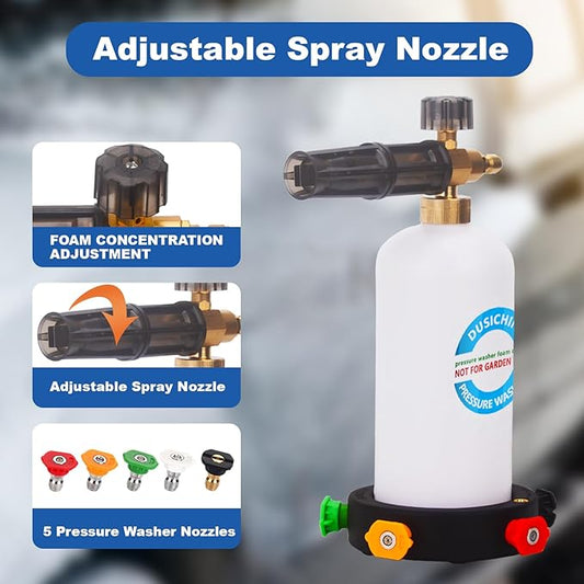 DUSICHIN DUS-018 Foam Cannon Lance Pressure Washer Nozzle Tip Spray Gun 3000 PSI Jet Wash Car Detailing