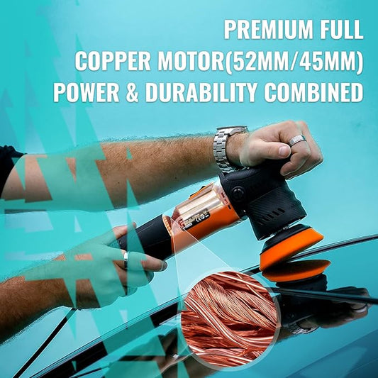AUTIWOZ Mini Polisher, 2/3Inch Small Buffer Polisher, 630W with 12mm Random Orbital, Dual Action Car Polishers and Buffers for Car Detailing, Headlight Polishing, 2500-7000RPM with Soft Start, W02