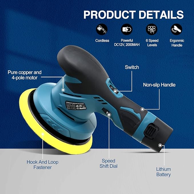 Saker Mini Cordless Polisher Battery - 1 Battery Only Buffer Polisher