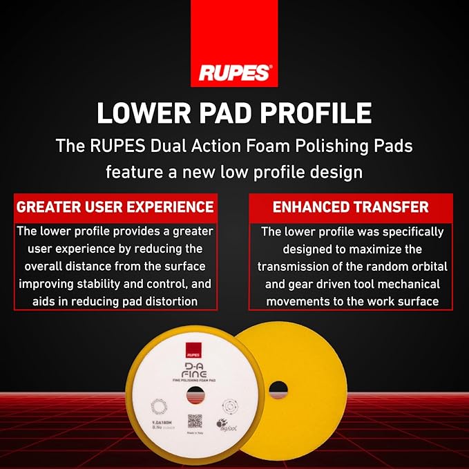 RUPES 9.DA180M Pack of 12 Yellow D-A Fine Finishing Foam Pads 180mm | Ideal for Paint Correction | Moderate to Fine Defect Removal | Compatible with 6" Backing Plate