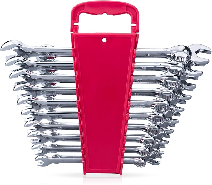 Max Torque 20-Piece Premium Metric and SAE Combination Wrench Set in Rack | Metric Size 8mm - 19mm, Inch Size 5/16” - 3/4” | Longer Wrench Body Design, Chrome Vanadium Steel, Unique V-Groove Open End