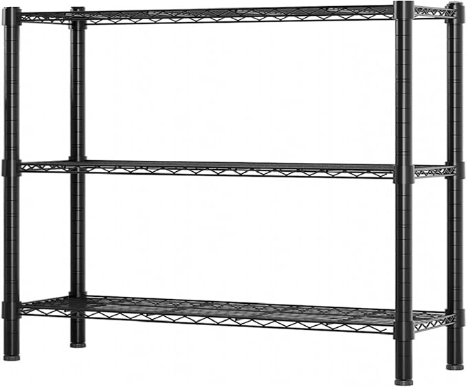 Standing Shelving Units, 36" W x 14" D x 32" H Metal Storage Shelves, Adjustable Carbon Steel Wire Shelving Rack Display Shelf for Garage Bathroom Kitchen Home Office (3-Tiers, Black)