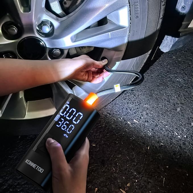 KONNETOO Inflator Portable Air Compressor - Air Pump for Car Tires with Tire Pressure Gauge - One Click Smart Pump Tire Inflator for Car, Motorcycle, Bicycle and More