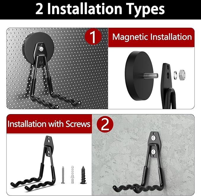 3-H Hook Magnets Heavy Duty 2 Large,2 Small,J Shape Strong Magnetic Hooks for Hanging Cordless Power Drill,Utility Magnetic Tool Holder for Metal Cabinet,Steel Pegboard Workshop,Toolbox,Garage(Grey)