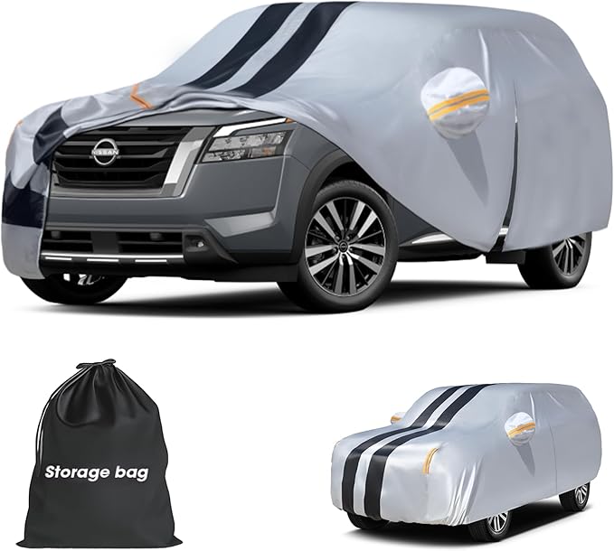 Multi-Layer Car Cover Custom Fit for Nissan Pathfinder(2004-2026), 100% Waterproof All Weather for Automobiles, Gift with Towel, Heavy Duty Car Covers for Rain Sun UV Protection with Door Zipper