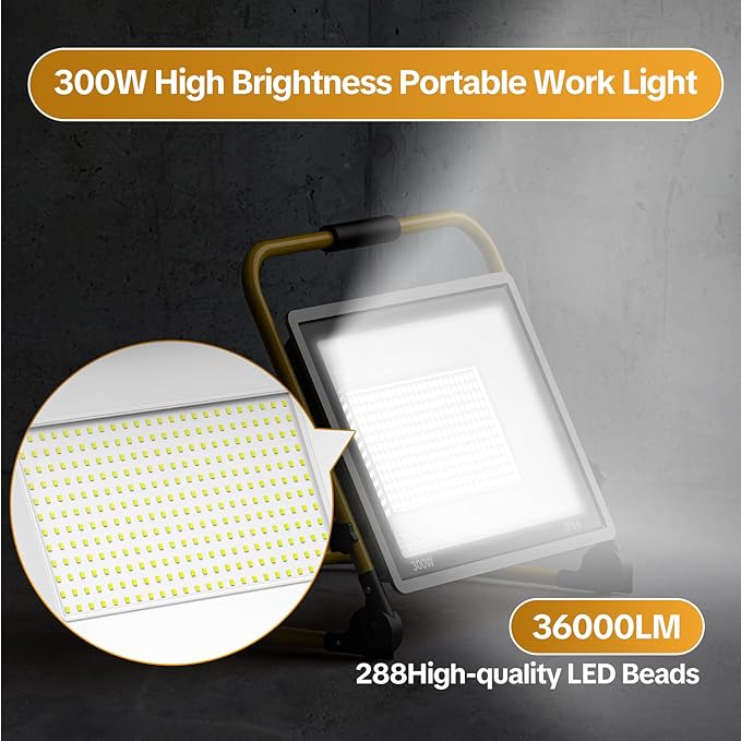 AIKVSXER 36000LM Led Work Light, 300W 6000K Portable Flood Light with 16.4FT Cord & Switch, IP66 Waterproof Worklight for Indoor Outdoor Job Site Repairing Garage Workshop, Gifts for Man