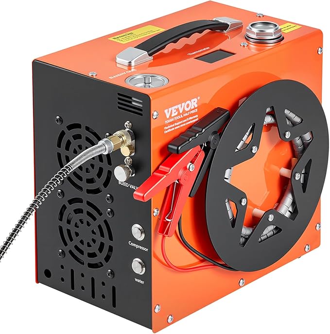 VEVOR PCP Air Compressor, 4500PSI/30Mpa Portable PCP Airgun Compressor - Built-in Water and Fan Cooling System, Auto-Stop | DC12V/AC120V Paintball Tank Compressor for Air Rifle, Scuba Diving Bottle