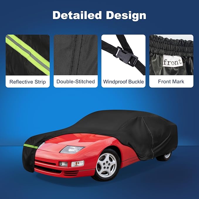 QUNSUNUS Car Cover for Nissan 260Z/280Z/280ZX/300ZX 1974-1996, Waterproof 300ZX Car Covers with Cotton Lining, All Weather Cover with Straps and Zipper