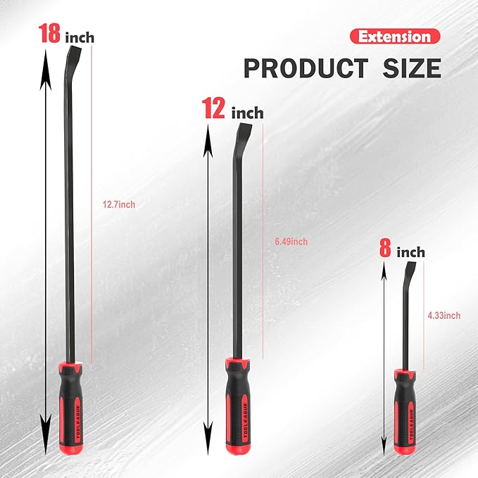 TOOLEAGUE Utility 3Pcs Pry Bar Set,8",12",18"Mechanic Hand Tools with Thicker Strike Cap Handle,Heavy Duty Pry Bar Tools for Automotive,Black and Red
