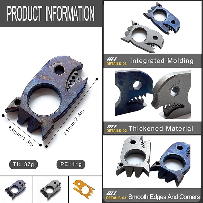 EDC Pry Bar with Bottle Opener Wrench Titanium Prybar Multi Tool Shark Pocket Crowbar - Your Versatile Companion for Everyday Carry and Camping Accessories (Blueing)