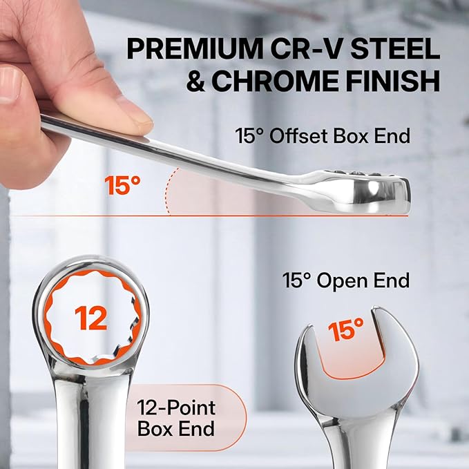 BLACK CANYON 11-Piece SAE Stubby Combination Wrench Sets with Storage Pouch - Cr-V Steel Chrome Finish for Tight Spaces