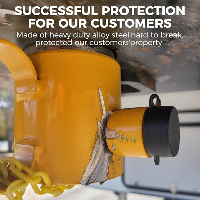 BOYISEN 5th Wheel King Pin Lock Keyed Alike, Solid Steel Anti Theft for RVs, Container Trailers and Campers with Handles Warning Tag (Keyed Alike Yellow)