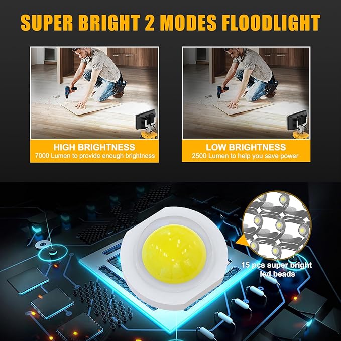 Cordless Work Light Compatible with Dewalt 18V 20V Battery, 7000LM 360° Rotatable Underhood Work Light, Portable Work Light with USB & Type-C Charging for Jobsite, Car Repairing, Emergency, Garage