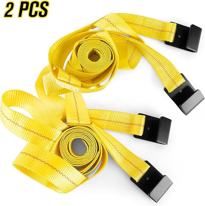 Tow Dolly Basket Straps, Car Dolly Wheel Straps with Flat Hook Fits 15"-19" Tires Wheels Auto Vehicle 10,000 Lbs Breaking Strength (Yellow)