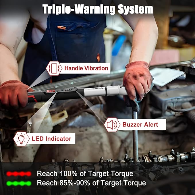 VANPO Adjustable Digital Torque Wrench, 5-99.6Ft.lb/6.8-135Nm, ±2% Accuracy, HVAC Torque Wrench with Interchangeable 38mm Jaw & 1/2" Ratchet, Buzzer, Vibration and LED Alert for Split AC, Moto, Car