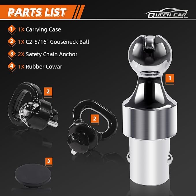 Gooseneck Ball Kit 60638, Puck System Gooseneck Hitch for 2013-2026 Dodge Ram 2500/3500, 2-5/16 Inch Ball, 2 Safety Chain Anchors | 38000 lbs GTW/9500 lbs VTW
