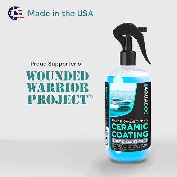 AquaDoc Boat Ceramic Coating Spray - SiO2 Marine Wax for Boats - Helps Provide Glossy Shine & UV Protection - Water-Repellent Ceramic Wax Spray for Boats, Yachts & Watercrafts - 16oz