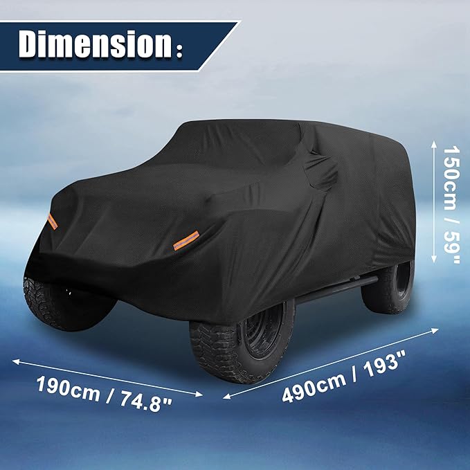 X AUTOHAUX Car Cover for Jeep Wrangler JK JL YJ TJ 4 Door 2007-2021 Outdoor Waterproof Sun Rain Dust Wind Snow Protection w/Driver Door Zipper Black