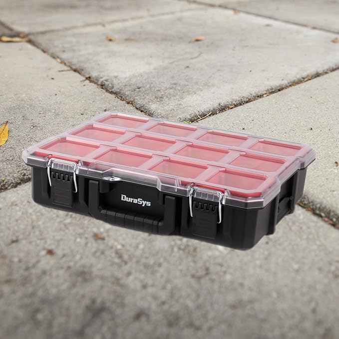Tools Organizer, Small Parts Storage Toolbox, 17.3 * 14 * 4.2" Durable Hardware Deep Box Storage, with Removable Inner Cups