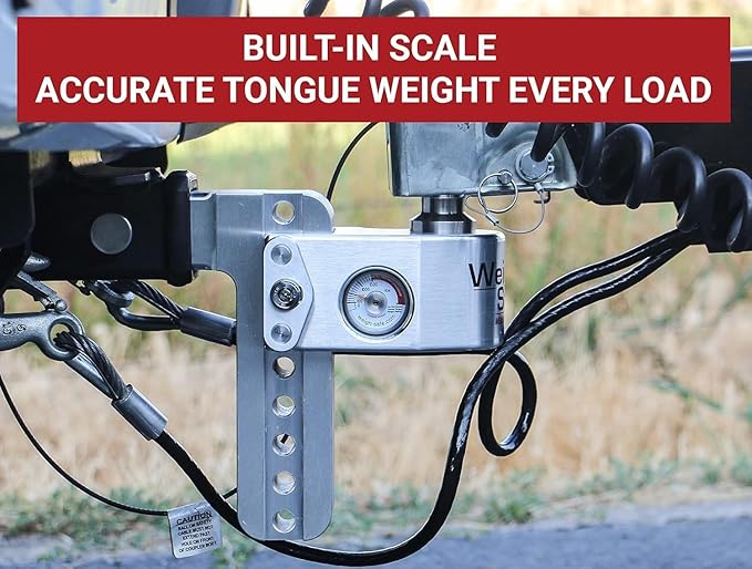 Weigh Safe Aluminum Adjustable Trailer Hitch - Towing Hitch with Built-In Tongue Weight Scale - Compatible with 2.5" Receivers - 8" Drop, Stainless Steel Tow Balls, 18,500 GTW, 4-Piece Lock Set