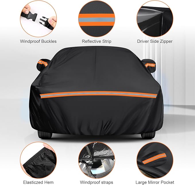 KEYOOG Car Cover Waterproof All Weather Fit for Volk-swagen Beetle Bug 1960-1979, 600D Oxford Cloth Heavy Duty, Sun Hail Protector Seal Skin Outdoor Car Covers with Door Zipper/Cotton Lining, Black