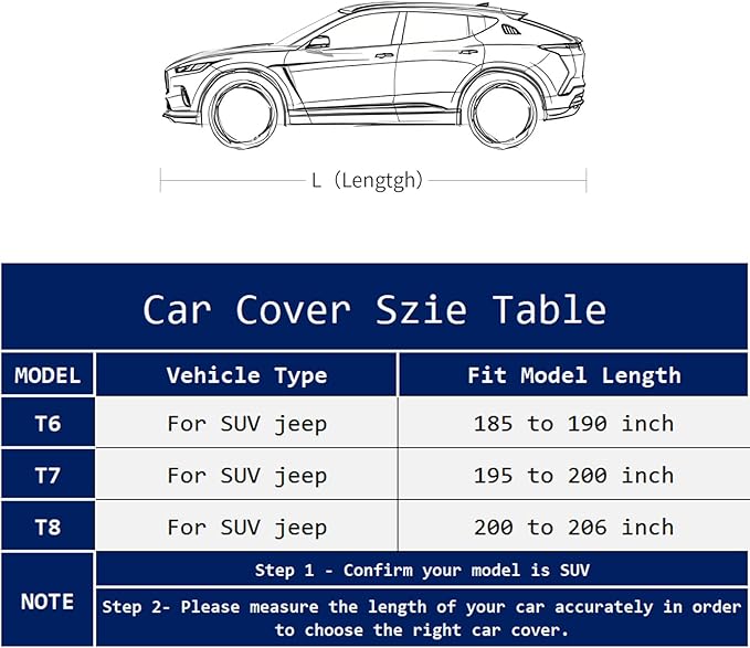 Car Cover Waterproof All Weather,Car Covers for Automobiles with Driver Door Zipper,Outdoor Car Cover Rain,Snow and UV Protection with Waterproof Adhesive Strip,Fit SUV-Length 200" to 206"