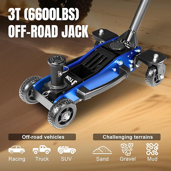 Jack Boss 3 Ton Off Road Jack with Big Wheels, Dual Pumps Hydraulic Lift, Heavy Duty Off Road for Trucks and SUV, Off-Road Vehicle Jack