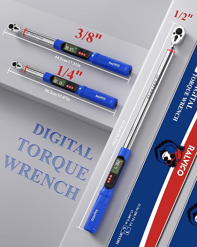 1/4 Digital Torque Wrench (1.11-22.13 Ft. Lb/ 1.5-30 N.m) ±2% Accuracy Dual-Direction Adjustable Torque Wrenches Digital with Vibration, Buzzer and LED Alert for Bike, Motorcycle, DIY