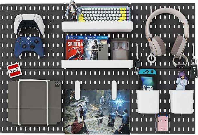 Nafenai Pegboard, Modular Hanging Peg Board Combination Kit with Accessories for Wall Organizer, Crafts Organization, Ornaments Display & Nursery Storage (22 Inches x 33 Inches, Black)