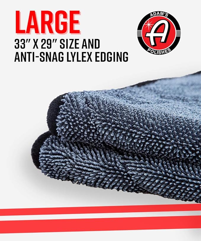 Adam's Polishes Jumbo Plush Drying Towel 33 x 29 inches 1500 GSM - Absorbent Microfiber (1 Pack), White
