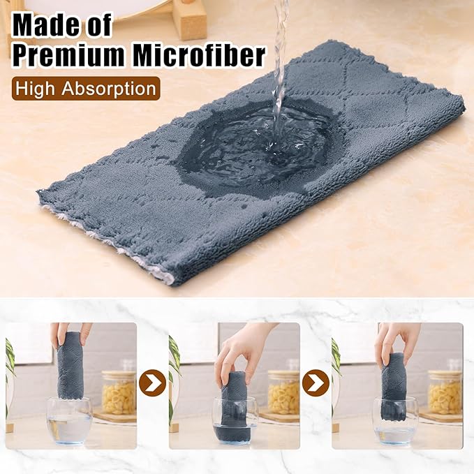 Mordimy 18 Pack Kitchen Cloths Dish Towels (10" x 10", Dark Grey & White), Super Soft and Absorbent Dish Cloths, Coral Velvet Microfiber Cleaning Cloth, Nonstick Oil Fast Dry Dishcloths