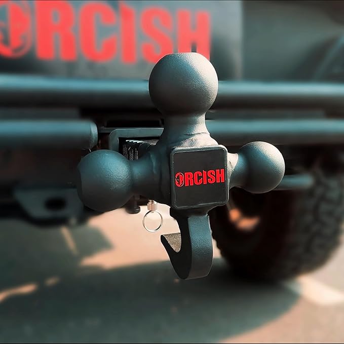 ORCISH 360° Swivel Trailer Hitch, Tri-Ball Mount with Heavy Duty Hook & Anti-Theft Lock, Matte Black Plated Trailer Ball Size 1-7/8", 2" and 2-5/16", Fit 2 Inch Hitch Receiver, Rotating Tow Hitch