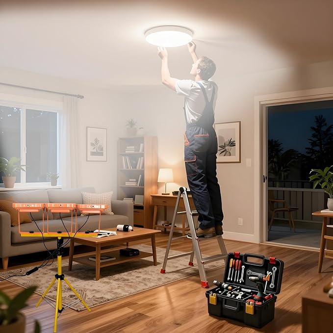 150W LED Portable Work Light with Stand (1500W Equivalent), 24000 Lumens, 5000K Daylight, Adjustable Head, IP65 Waterproof, UL 12FT 18AWG Cord, for Indoor/Outdoor Use – Garage, Construction, Parties