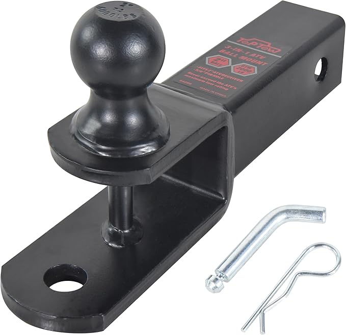TOPTOW 63708 Bolt on ATV/UTV Trailer Hitch Receiver Adapter + 2 inch ATV/UTV Hitch Ball Mount with 2 inch Ball + 5/8 inch Hitch Pin and Clip