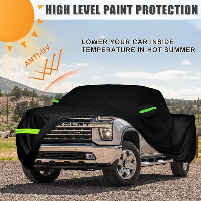 Waterproof Car Cover Compatible with Chevrolet Silverado/GMC Sierra 1500/2500/3500 Crew Cab 6.6ft Bed 2014-2025, 420D All Weather Car Cover with Zipper Door for Snow Rain Dust Hail Protection
