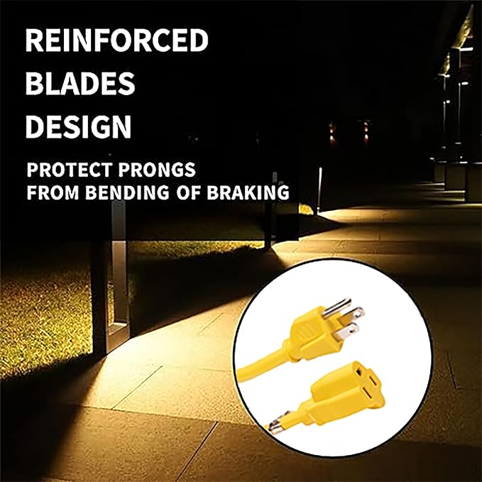 Indoor Outdoor Extension Cord Weatherproof, UL Certified, 12 Gauge 10FT Yellow 3 Prong Heavy Duty, 12/3 SJTW 15A Power Cord for Outdoor Lights, Appliances, Lawn