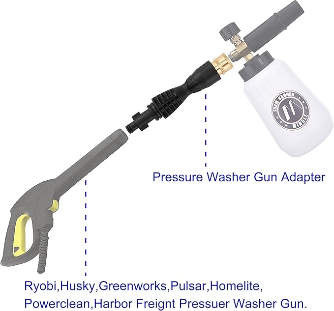 M MINGLE Foam Cannon, Compatible with Portland Husky and Ryobi Pressure Washer, with 5 Nozzle Tips, 1/4 Inch Quick Connector