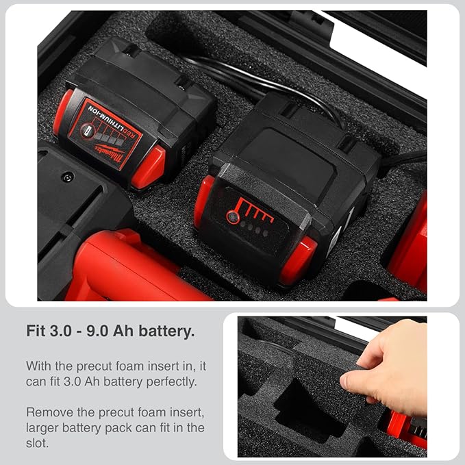 Waterproof Hard Case Compatible with Milwaukee M18 Inflator 2848-20, Air Compressor Carrying Case for Milwaukee Tools, Can Hold 18V 3.0 to 9.0 Ah Battery Packs and Charging Station