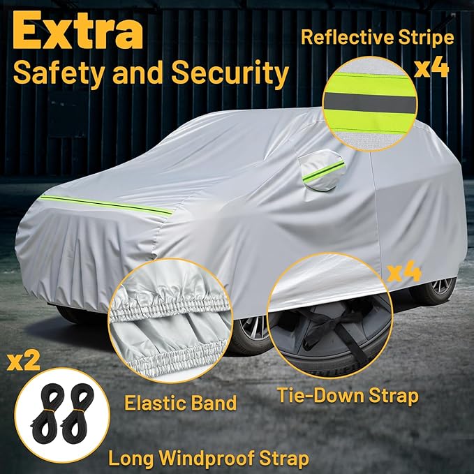 Favoto 6-Layer SUV Car Cover - Waterproof All Weather for Automobiles Heavy Duty Outdoor Dust Rain Sun Protection Snowproof Car Tarp with Windproof Straps Universal Fit for SUV (169-181 inch)